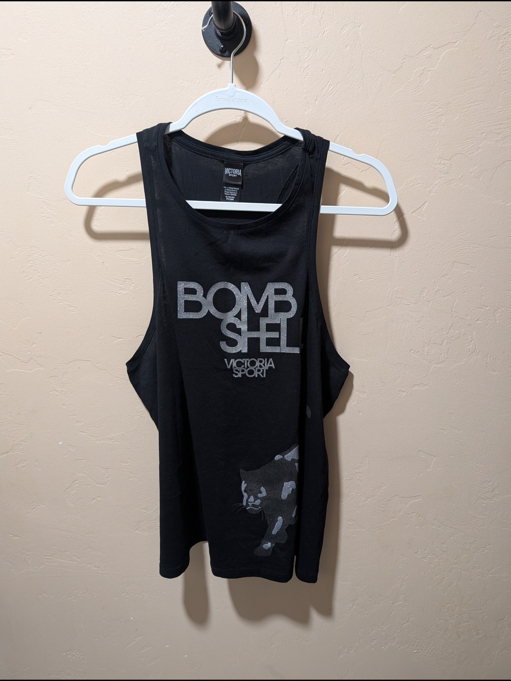 Victoria's Secret Sport Black 'Bombshell' Sparkly Leopard/Cheeta Grafic Tank XL